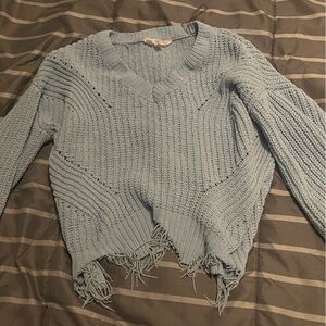 Blue V neck sweater with cut edges Size Medium No Boundaries